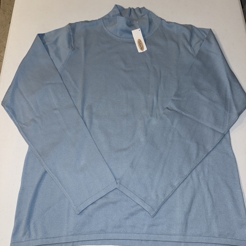 Talbots Mock Neck Sweater XL Light Blue 100% Cotton Long Sleeve Knit‎ Portugal